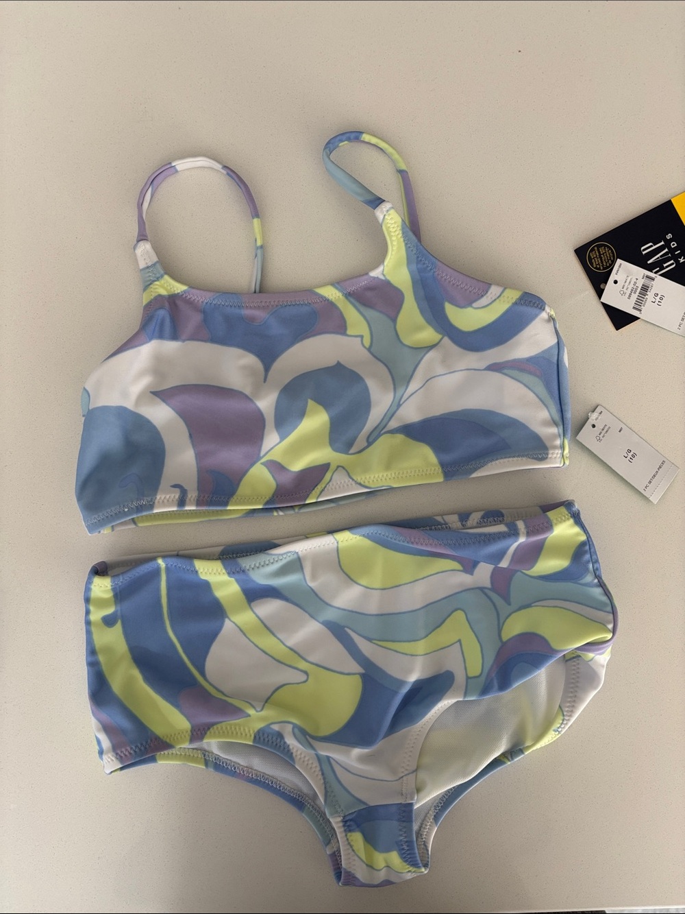 NWT GAP Girls Two-Piece Swimsuit in Lavender, Light Blue & Lime